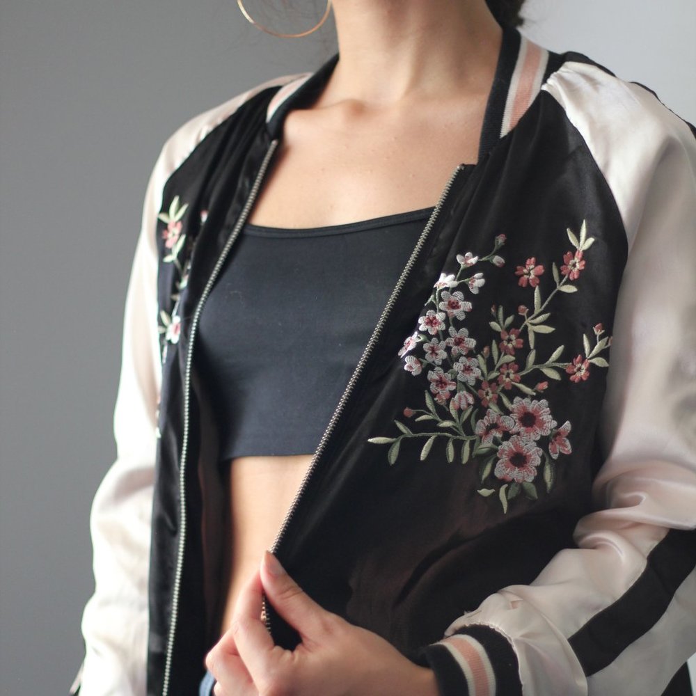 Floral Embroidered Bomber Jacket
